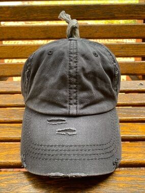 Faded Black Distressed Ponytail Hat